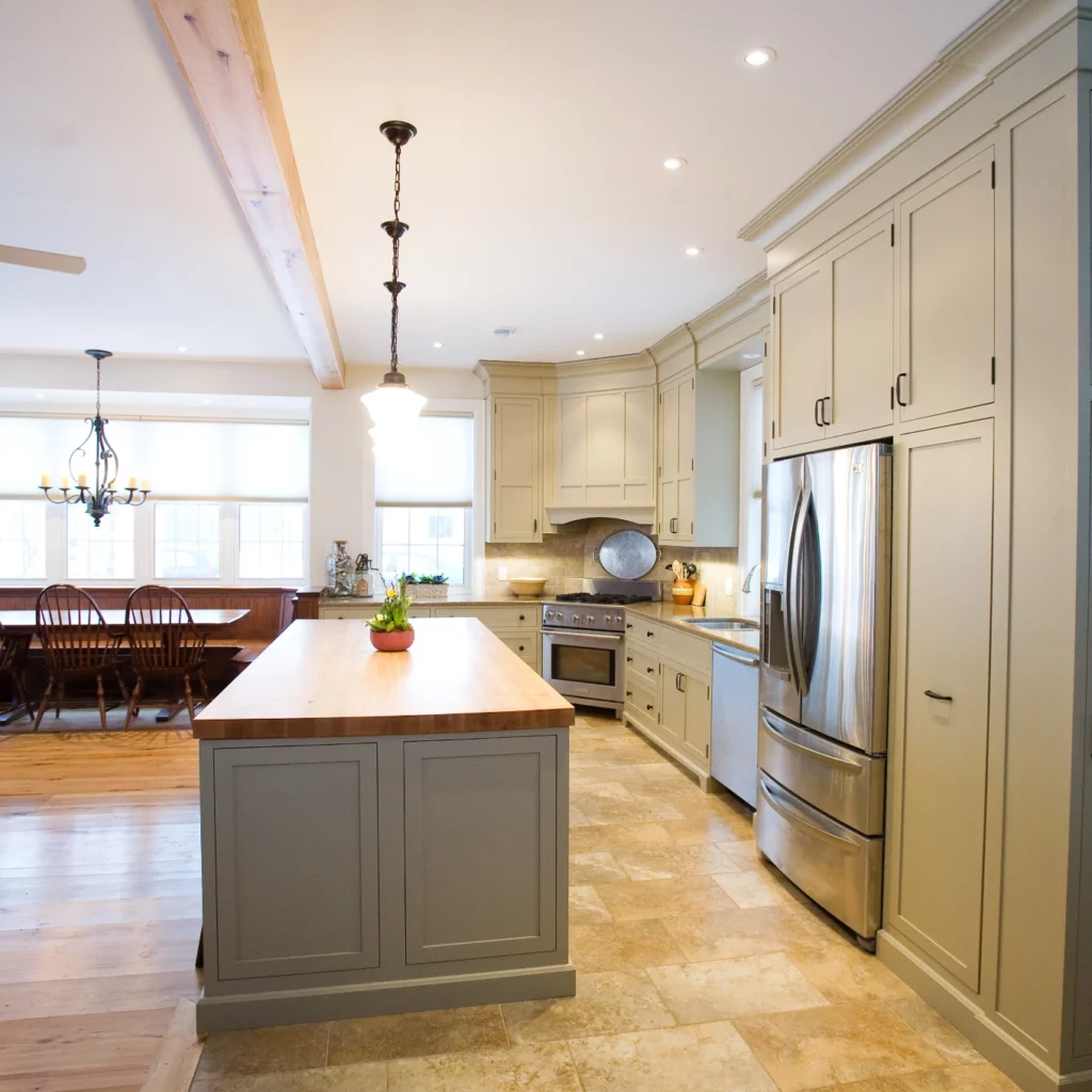 Menno S Martin kitchen renovation showing tile and wood flooring transition.